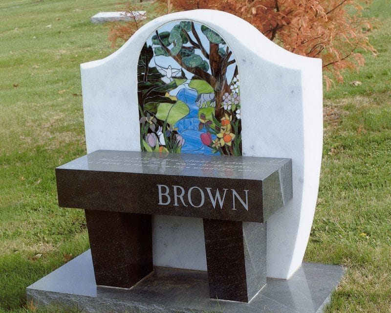 Brown Unique Personalized Marble Memorial with Glass Inlay