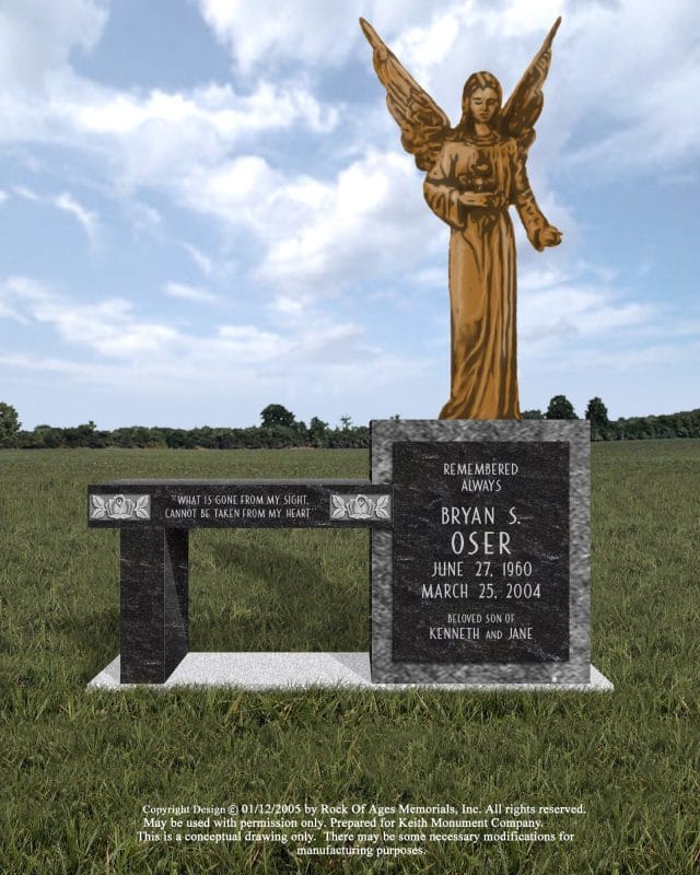 Oser Black Variegated Memorial with Bronze Angel Statue