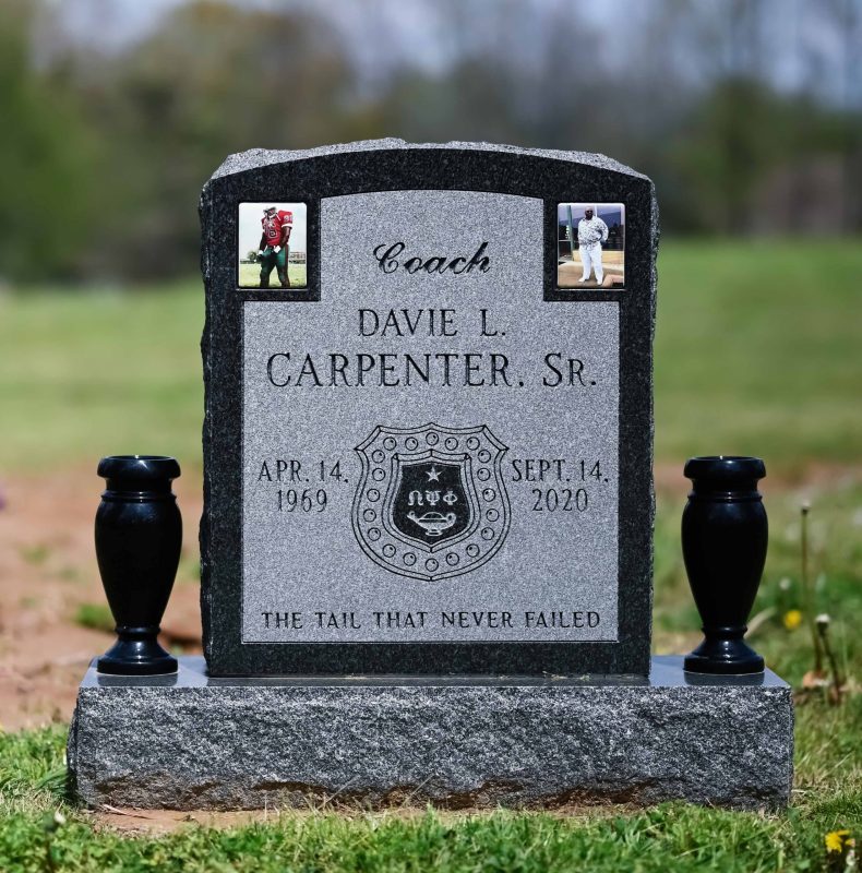 Carpenter Headstone with Two Square Ceramic Attachments